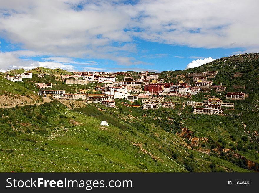 Full view of Ganden Monastery in Tibet