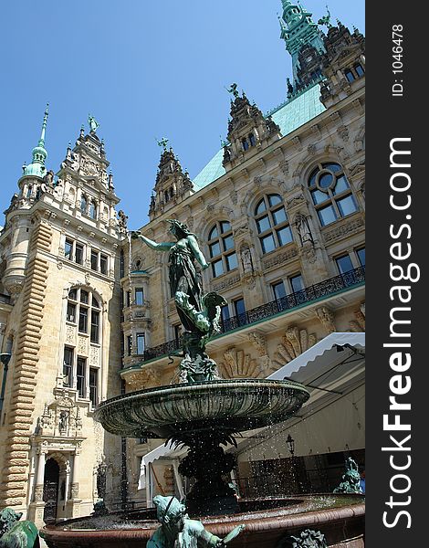 Fountain at Alster lake, Hamburg, Germany