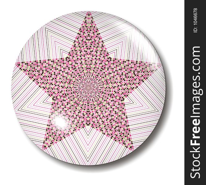 An illustration of a pink and brown star glass button with shadow. An illustration of a pink and brown star glass button with shadow.