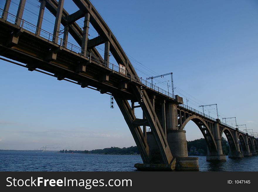 Railway bridge through river Dnepr. Railway bridge through river Dnepr