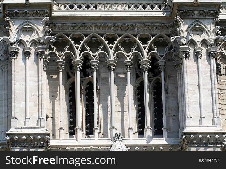 Gothic cathedral windows, Notre Dame, Paris, France