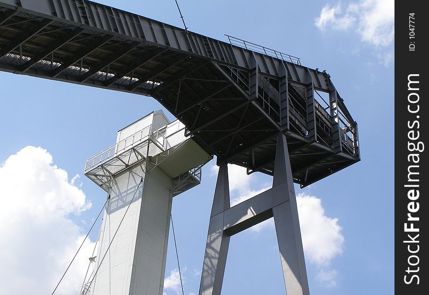 Ski jump on blue sky