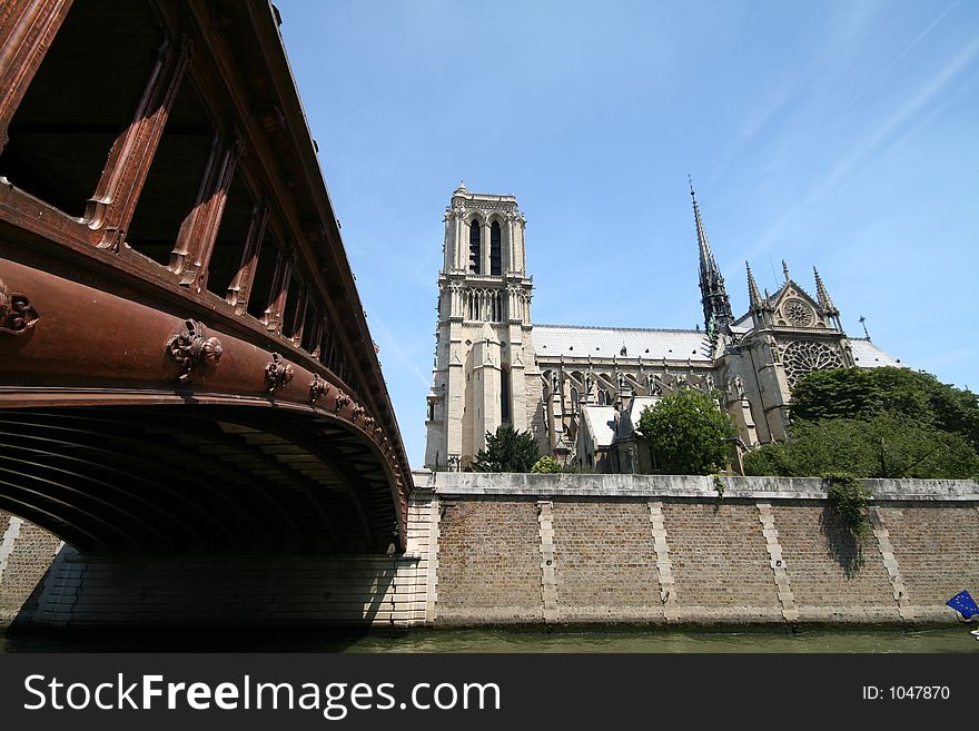 Notre dame and bridge, Paris, France