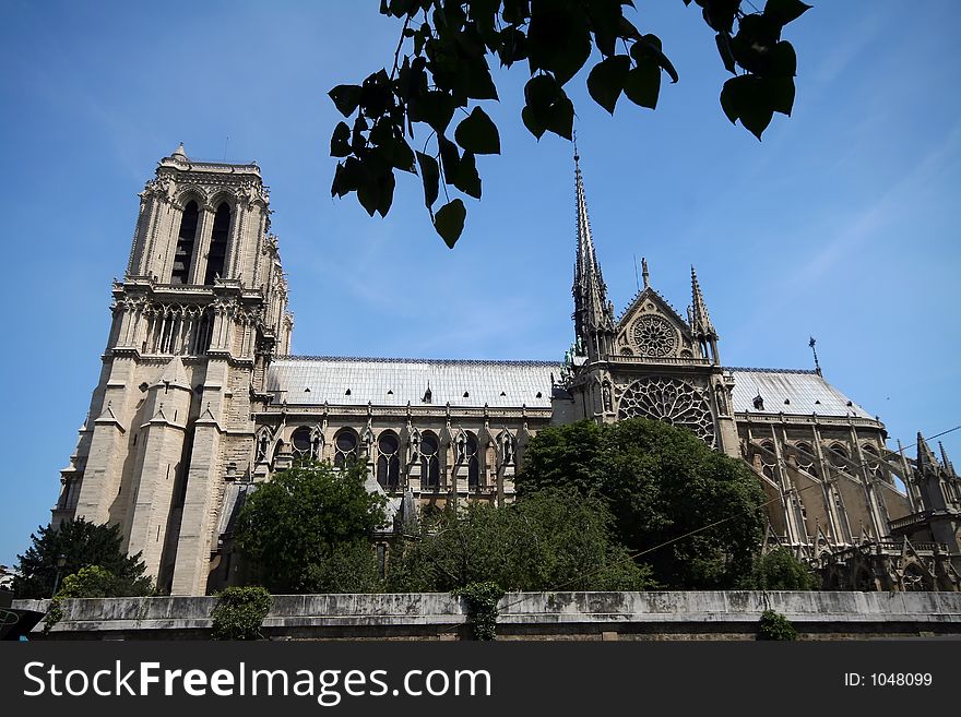 Notre dame cathedral side, Paris, France. Notre dame cathedral side, Paris, France