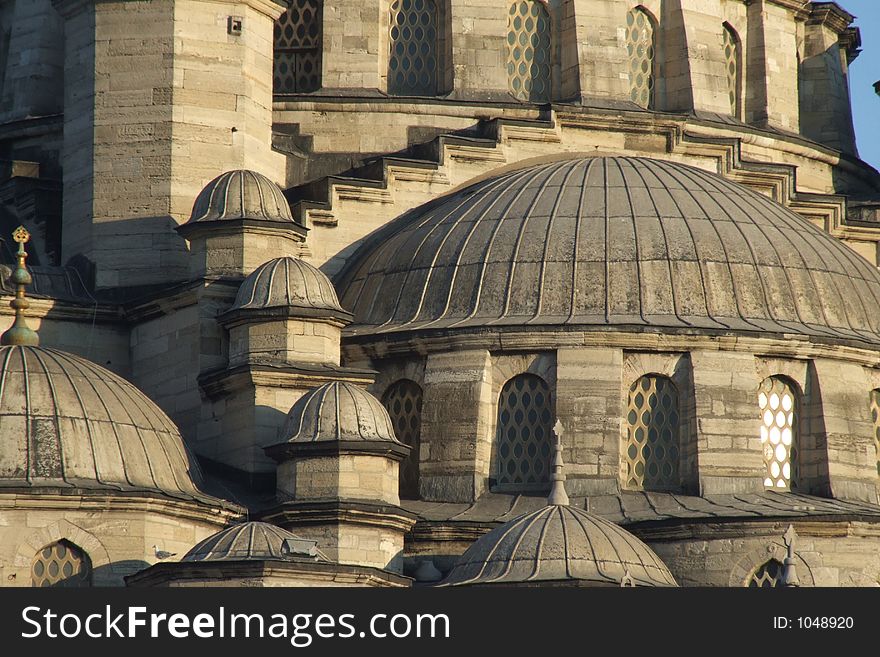 Domes and minarets of a historical mosque in Istanbul