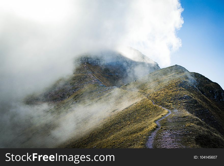 Cloud Covered Mountain Top on Landscape Photography