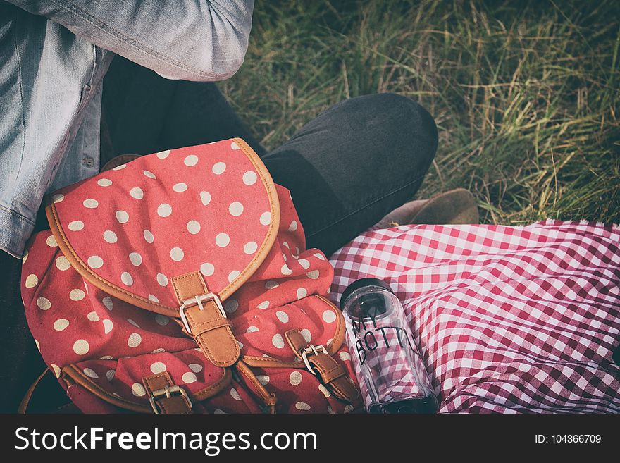 Woman&x27;s Red With Polka Dot Print Backpack