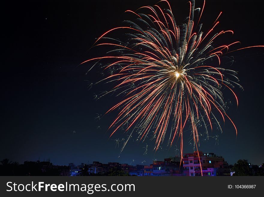 Fireworks Display Over Building