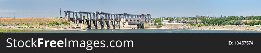 Panorama of hydroelectric pumped storage power plant in Dubasari, Moldova, on the Dniester river. Panorama of hydroelectric pumped storage power plant in Dubasari, Moldova, on the Dniester river