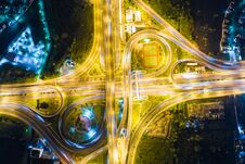 Look Down View Over The Highway At Night On Expressway And Motor Royalty Free Stock Photos