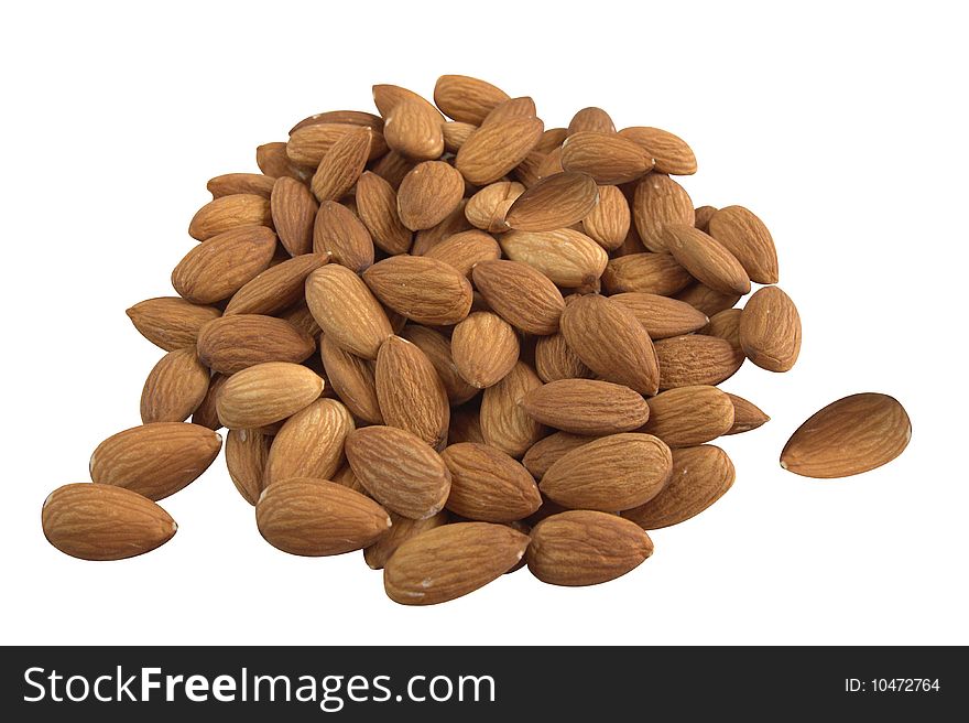 Handful of almond on white background