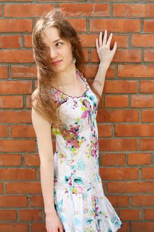 Girl Near The Brick Wall Stock Images Girl Near The Brick Wall Stock Images