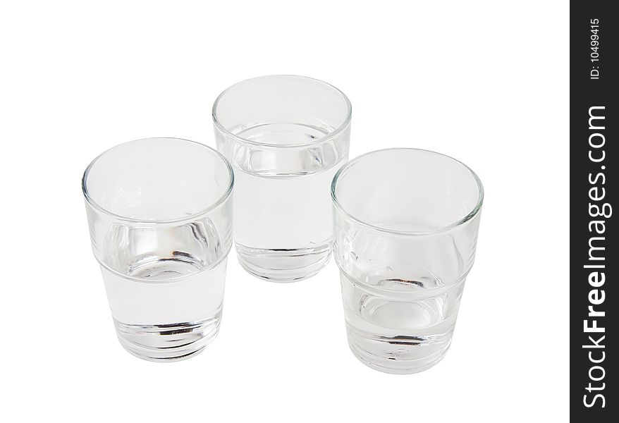 Three glasses of water - one nearly empty, one half full, one almost full (clipping path included)