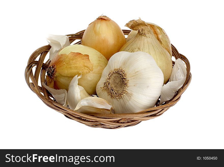 Onion and garlic on white bacground. Onion and garlic on white bacground