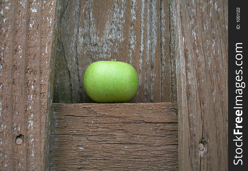 Green Apple on Cedar fence posts. Green Apple on Cedar fence posts