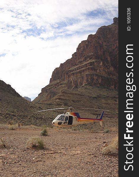 Helicopter landed in the grand Canyon