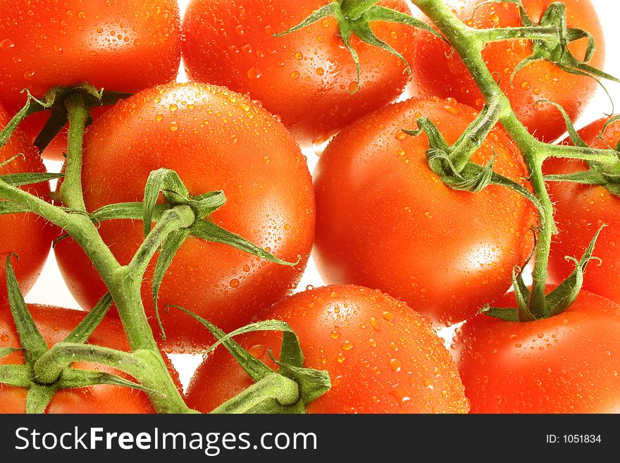 Close-up of a group of vine tomatoes