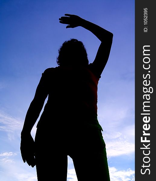 Girl posing on background sky. Girl posing on background sky