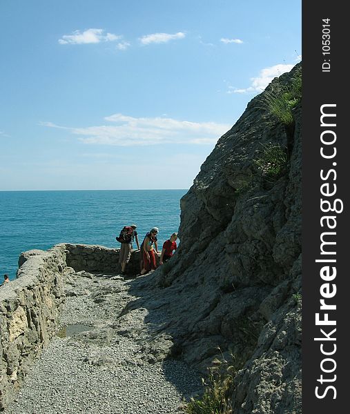 People on the stone trailway. People on the stone trailway