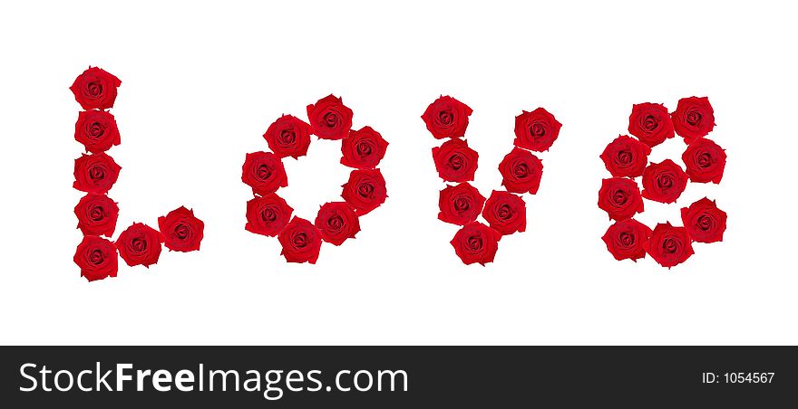 Love written with red roses.