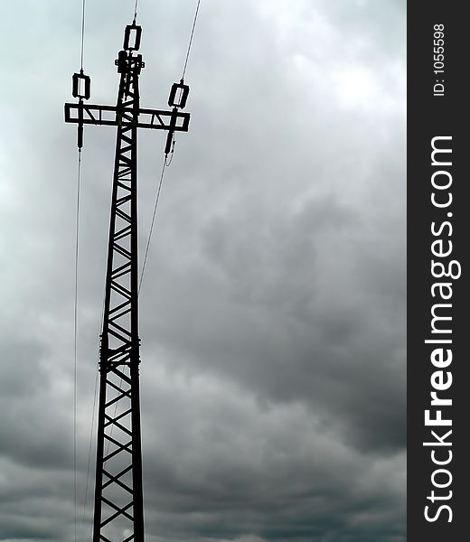 High voltage power transmission tower. High voltage power transmission tower