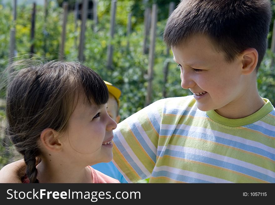 Children in garden. Children in garden