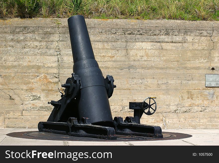 Small Cannon pointing to the Inlet behind the Bunker. This Cannon was never fired in a hostile action. Photographed at Ft. Desoto State Park, St. Petersburg FL. Small Cannon pointing to the Inlet behind the Bunker. This Cannon was never fired in a hostile action. Photographed at Ft. Desoto State Park, St. Petersburg FL