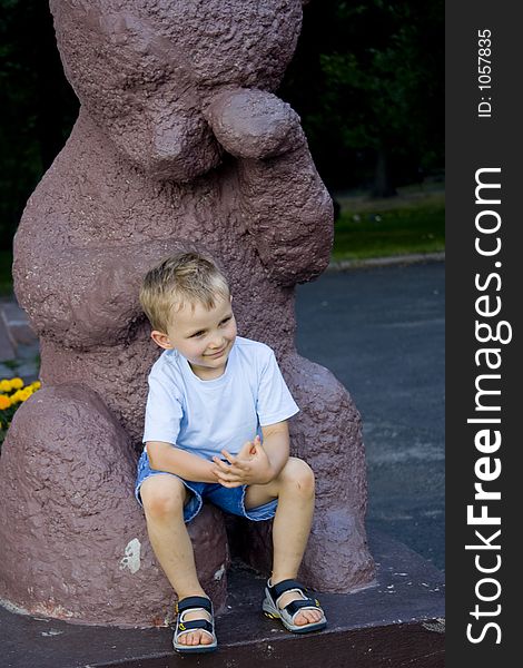 Boy with crying bear