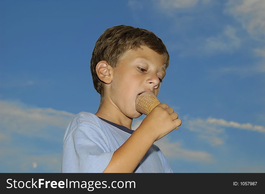 Young Boy Eating a Ice Cream Cone