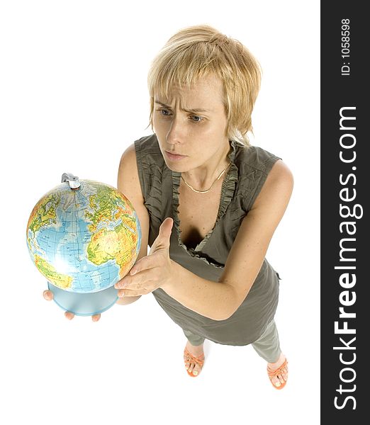 Woman with globe searching