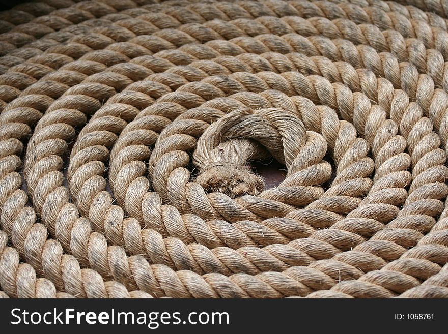 Circular cordage background on a boat