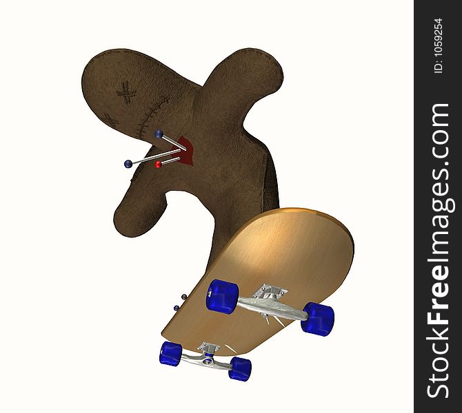 Voodoo Doll stuck to a skateboard with stick pins. Voodoo Doll stuck to a skateboard with stick pins