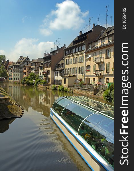 Barge on canal in strasbourg