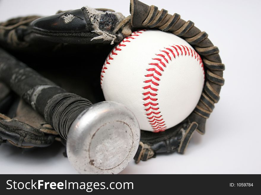Baseballs, Glove and Bat in isolated