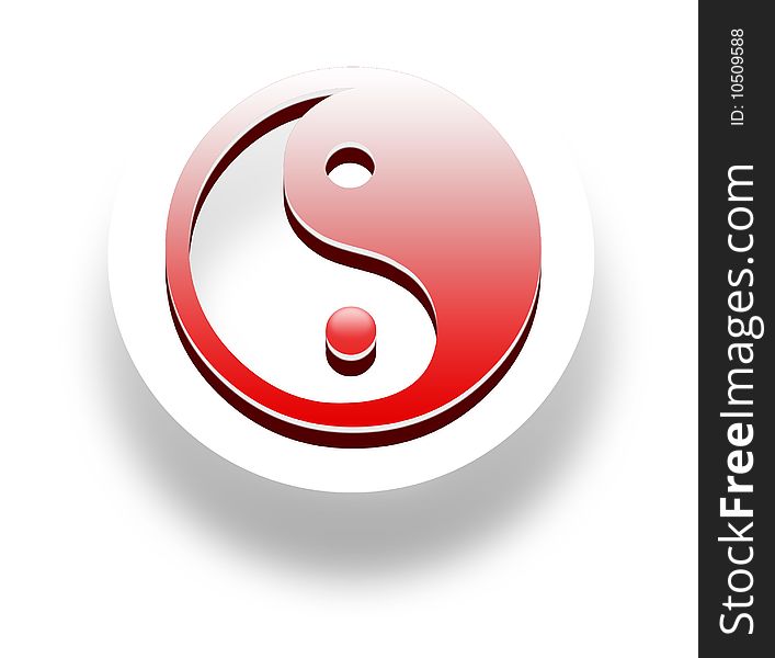 A three-dimensional red and white graphic of the traditional yin and yang symbol.  White background. A three-dimensional red and white graphic of the traditional yin and yang symbol.  White background.