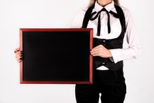 Young Elegant Girl Holding Blank Drawing Blackboard In Hands And Space For Text On Board Stock Photography Young Elegant Girl Holding Blank Drawing Blackboard In Hands And Space For Text On Board Stock Photography