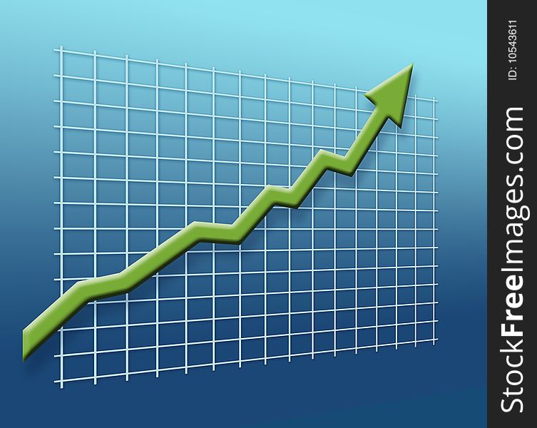 Business graph arrow on a grid pointing up for success. Business graph arrow on a grid pointing up for success