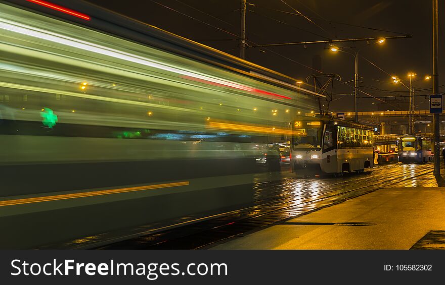 Night Traffic On The Urban Thoroughfare And Road Junction