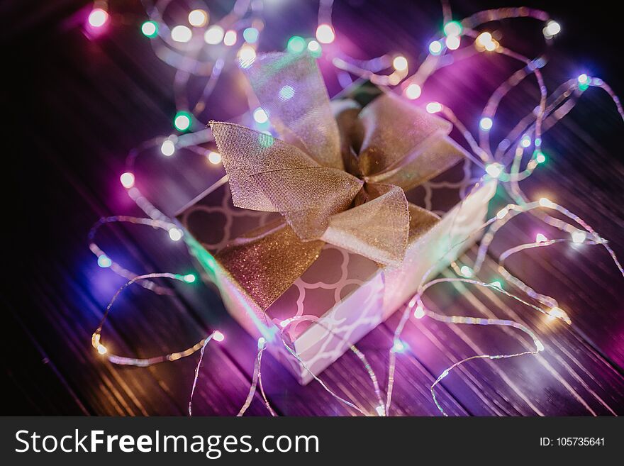 Gift Or Present Box With Light Bokeh Effect.