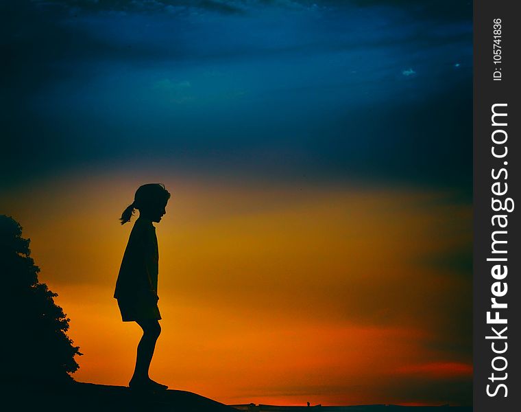 Silhouette Of Girl During Night Time Painting