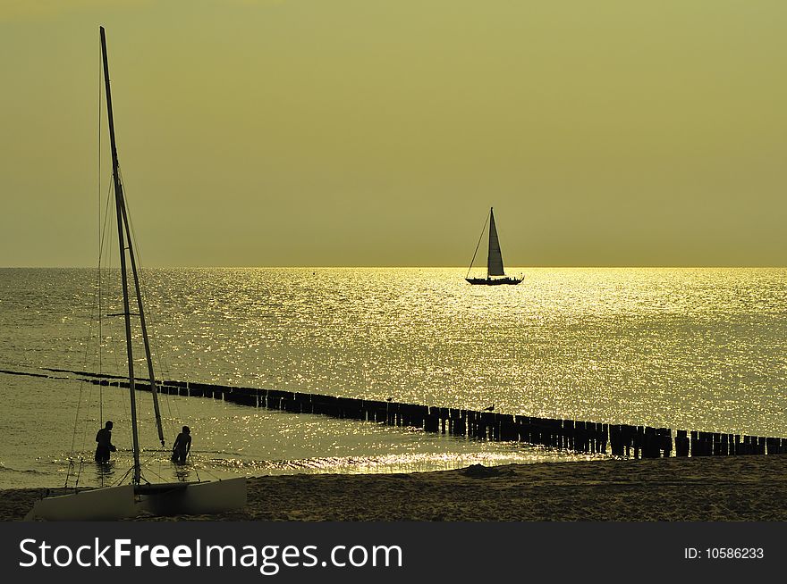 During sunset at a beach.Dutch coast.