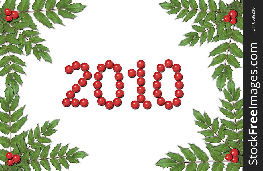 Christmas background. Border from branches, figures 2010