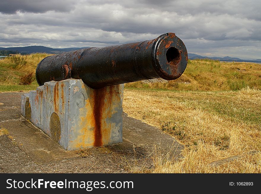 Cannon on seashore in Wicklow, Ireland