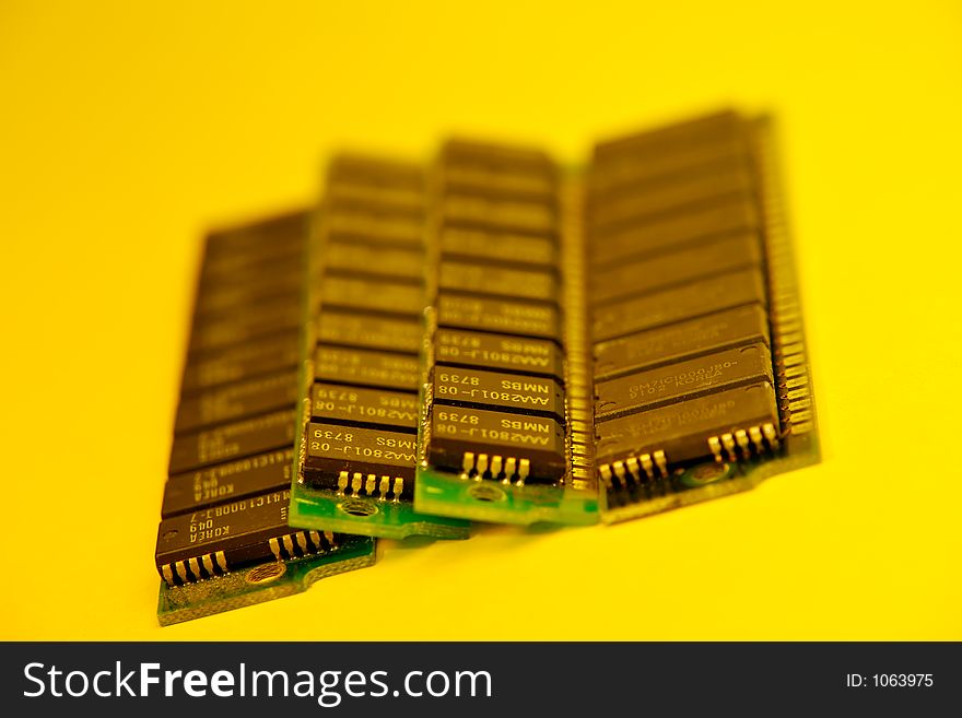 Memory cards on yellow background