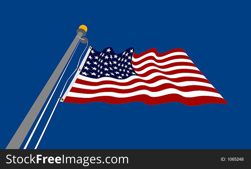 Raster graphic depicting a waving American flag. Raster graphic depicting a waving American flag