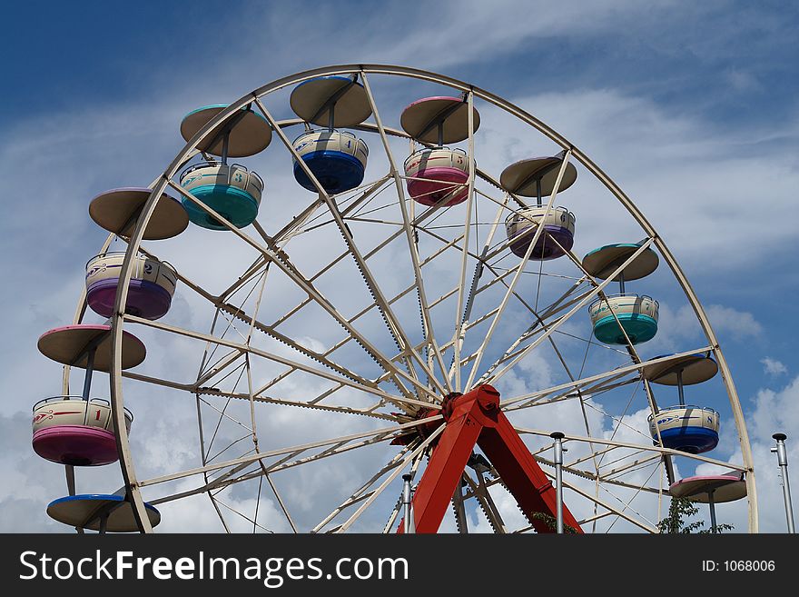 This Ferris wheel from the 1970s still has the original colors in its cars. This Ferris wheel from the 1970s still has the original colors in its cars.