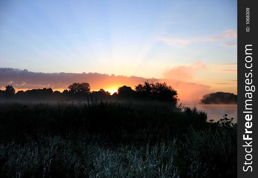 Beautiful sunrise on the river. Beautiful sunrise on the river