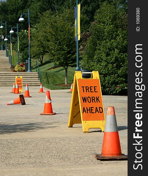 Tree Work Ahead Sign at an Arboretum