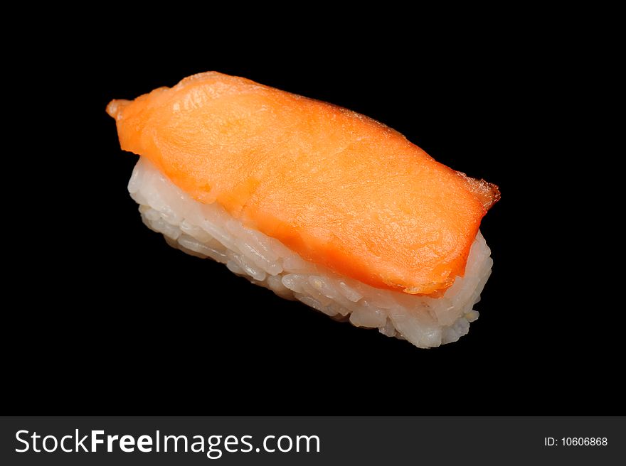 Salmon nigiri sushi (sake nigirizushi), isolated on black. Salmon nigiri sushi (sake nigirizushi), isolated on black