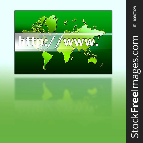 Green illustration of an internet concept: searching for an address on the worldwide web. Green illustration of an internet concept: searching for an address on the worldwide web